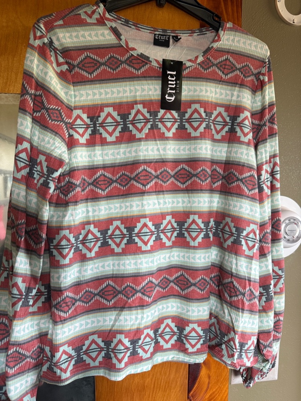 Cruel Tribal Print Long Sleeve Top - Sage & Rust